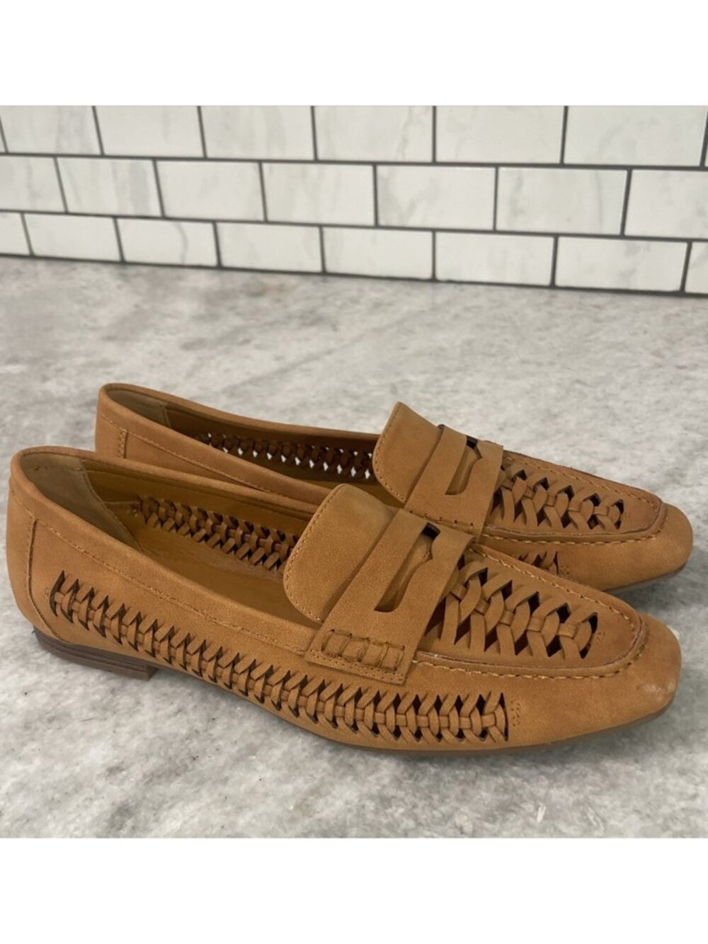Frye & Co Florys Loafers Womens Size 10 Shoes Brown Cognac Leather Braided